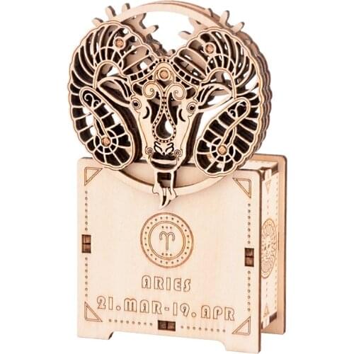 DIY 3D Wooden Puzzle Assembled Model Building Kits Music Box Hand Crank Musical Aries Constellation Decor Toys
