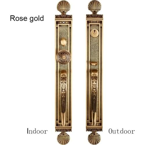 European gate lock Guard against theft handle lock High-top Villa Double open bronze door lock Exquisite carved wooden door lock