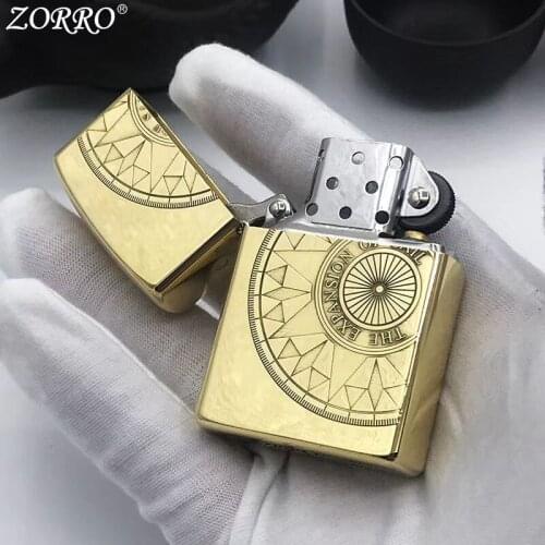 Zorro Kerosene Lighter Old Style Pure Copper Carving Navigation Gasoline Oil Lighter Men Gift Smoking Tool