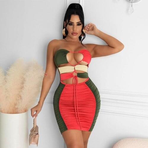 Hirigin 2021 Sleeveless Backless Hollow Up Ruched Bodycon Clark Stripes Sexy Dress Summer Women Party Club Elegant Clothing Y2K