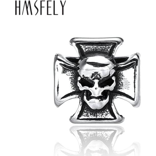 HMSFELY 316l Stainless Steel Cross Skull Pattern Beads Accessories For DIY Leather Bracelet Jewelry Making 8mm Big Hole Bead