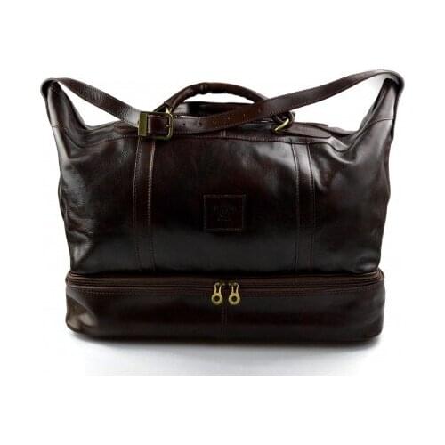 Leather duffle bag genuine leather shoulder bag dark brown