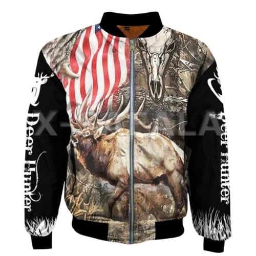 Men Unisex Skull Deer Hunter 3D Print Flight Jacket Bomber Jackets Zip Up Thick Coat USA Flag Casual Harajuku Women Streetwears