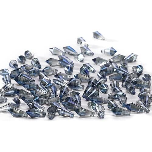 NEW 10pcs 6*12mm Blue AB Colour Austria Crystal Loose Beads Charm Glass BeadsTriangle Cone Crystal Beads DIY Jewelry Making C-6