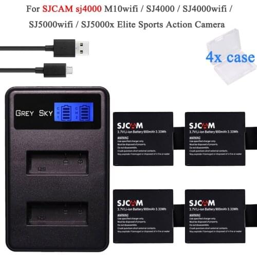 New 4pcs SJCAM sj4000 eken H9 GIT-LB101 GIT BATTERY sj5000 sj6000 sj7000 SJ8000 SJ9000 battery +Dual LCD USB charger