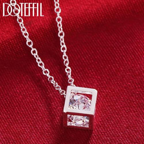 DOTEFFIL 925 Sterling Silver 18 Inch Cubic AAA Zircon Pendant Necklace For Women Fashion Wedding Party Charm Jewelry