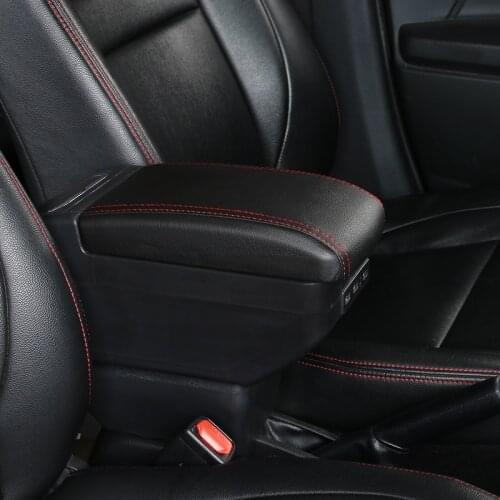 For Honda City armrest Dual Layer Large Space PU Leather Central Store Content Box with cup holder ashtray USB interface Mod