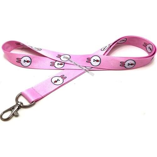 Custom cute pink rabbit animal print lanyard custom 3d cartoon polyester neck lanyard custom design textile logo lanyard