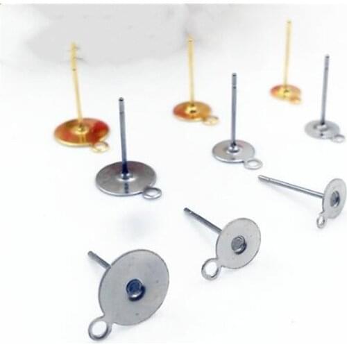 50pcs 5/6/8mm Gold Plated Stainless Steel Earring Stud Ear Post Nails Flat Earring Pad Base Posts Earring Findings for DIY Ear