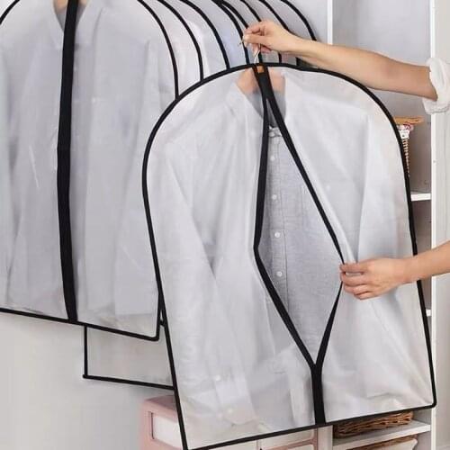 10pcs/Lot Transparent Clothes Dust Cover EVA Coat Suit Hanging Storage Bag With A Zipper Household Wardrobe Clothes Organizer