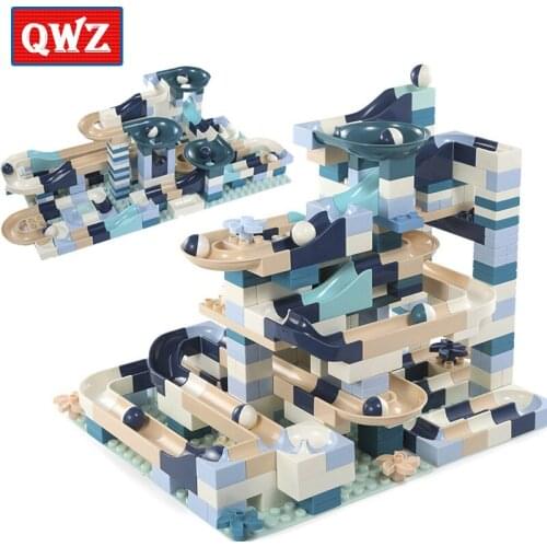 QWZ 80-360 PCS Marble Race Run Building Blocks Funnel Slide Blocks DIY Bricks Toys For Children Gift