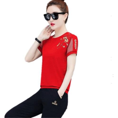 Sporting suit female summer Lady clothes set European fashion Leisure Tracksuit printing NEW Youth clothing T-shirt + pants 1665