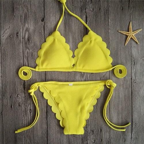 Triangle swimsuit 2019 solid biquinis sexy summer femme hater bandage Padded Bra side-tie thong two-piece bathing beachwear 2019