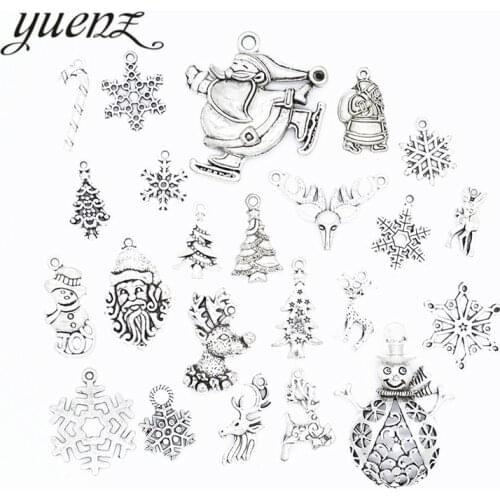 YuenZ 23pcs mix Christmas Charm Antique Silver Plated Snowflake Santa Claus tree Charms Pendants fit Bracelet Jewelry MakingU042