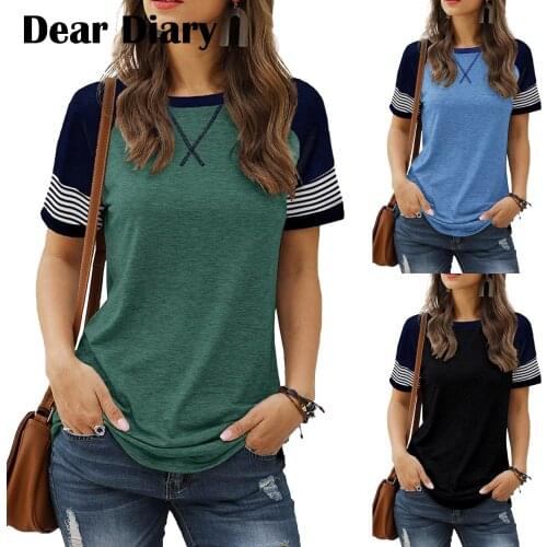Womens Casual Short Sleeve Stitching Round Neck T-Shirt Vintage Loose T Shirt Tops Fast Delivery Dropshipping Ropa Mujer