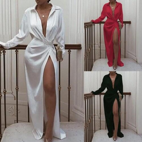 Echoine Fall Autumn Long Sleeve V-neck Maxi Long Shirt Dress Women High Split White Black Elegant Dresses Vintage Party Vestidos