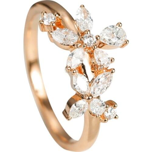 EDI Flower Diamond Ring AU585 14k Solid White Gold Rose Gold Lucky Love Tail Ring 0.7ctw Real Natural Diamond Ring For Women