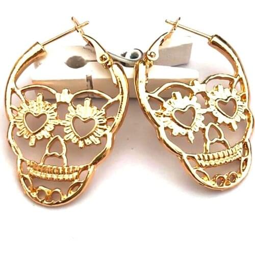 1 Pair New Steampunk Silver Color Skull Stud Earrings Vintage Retro Hollow Skeleton Piercing Ear Gothic Punk Jewelry