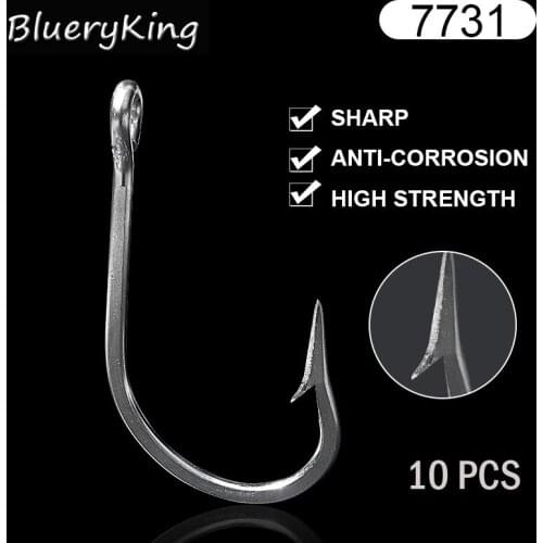 BlueKim 10 Pcs 7731 Stainless Steel Fish Hooks Sea Big Game Fish Hooks Sea Large J Type Fish Hooks Tuna Bait Large Fishing Hooks
