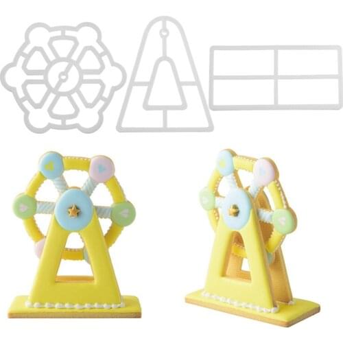 3pcs/set Bakeware Ferris Wheel Shaped Cake Tools Plastic Fondant Biscuit Mold Baking Mould Cookie Cutter Kitchen Gadgets