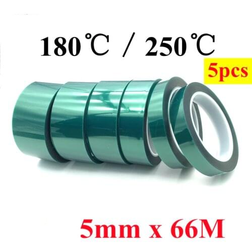 5pcs 5mm x 66m Green PET Film Tape High Temperature Heat Resistant PCB Solder Plating Spray Paint Insulation Protection