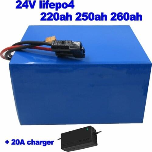 LiFePO4 LFP 24V 220ah 250ah 260ah Battery Pack for off grid solar energy power food truck marine caravan van rv ev + 20A charger