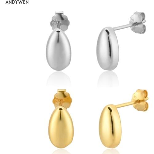 ANDYWEN 925 Sterling Silver Geometric Oval Stud Earring Piercing Rock Punk Piercing Simple Plain Luxury Jewelry For Women