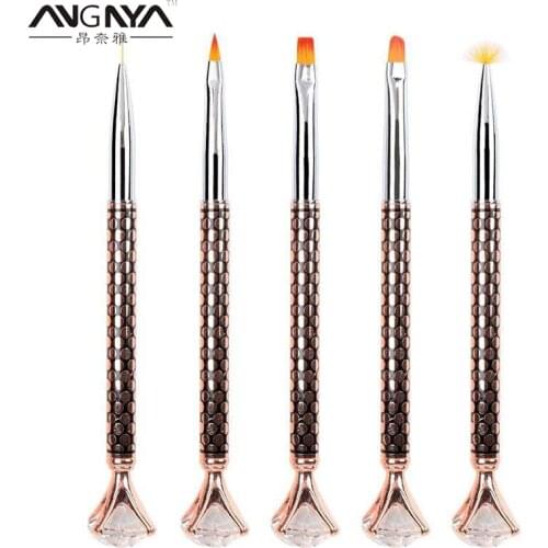 ANGNYA 1Pcs Nail Art Brush UV Gel Polish Gradient Painting Cuticle Pusher Diamond Metal Hand Liner Fan Brush Manicure Tools New