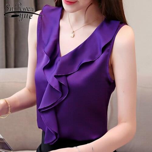 Women blouse summer blouse 2021 fashion V-neck plus size sleeveless chiffon blouse women shirts womens tops and blouses Z07 50