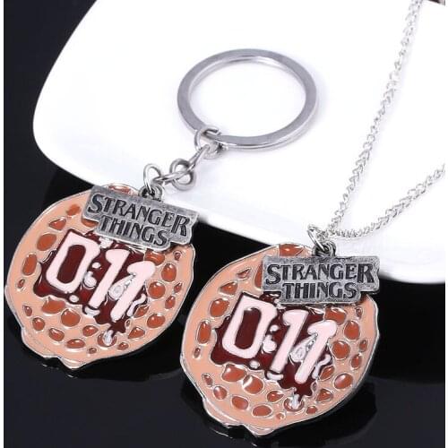 Stranger Things Waffles Letter Keychains Figure 0:11 High Quality Metal Keyring Men Car Women Bag Accessories Movie Jewelry