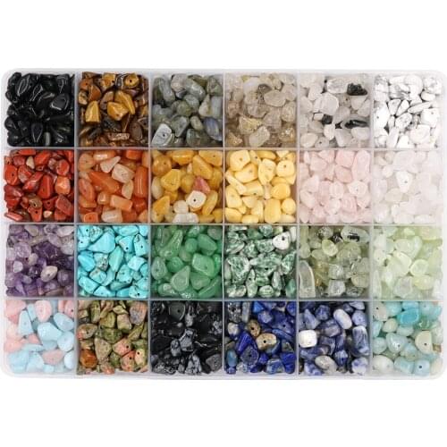 Potosala 24 Grid Natural Stone Beaded Boxed Irregular Gravel Beads Combination DIY Handmade Jewelry Accessories Making Supplies