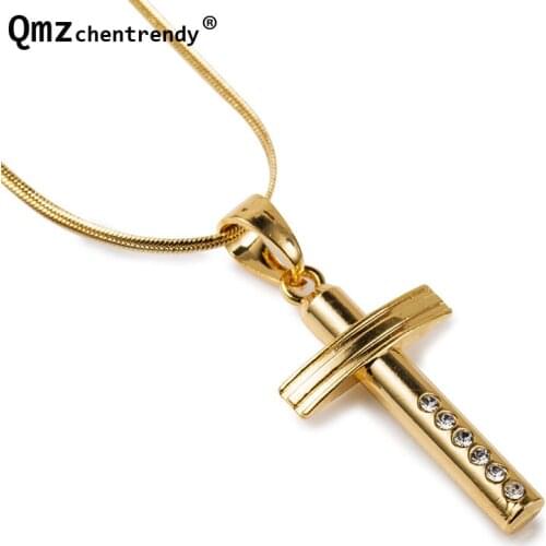 Hip Hop lovers gold simple Crystal Cross pendants necklace for men women Rapper Jewelry
