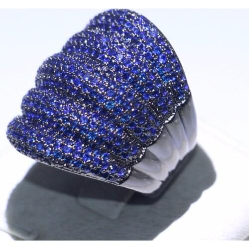Choucong Brand New Luxury Jewelry 10KT Black Gold Fill Pave Blue AAA Cubic Zirconia CZ Eternity Women Wedding Cross Finger Ring