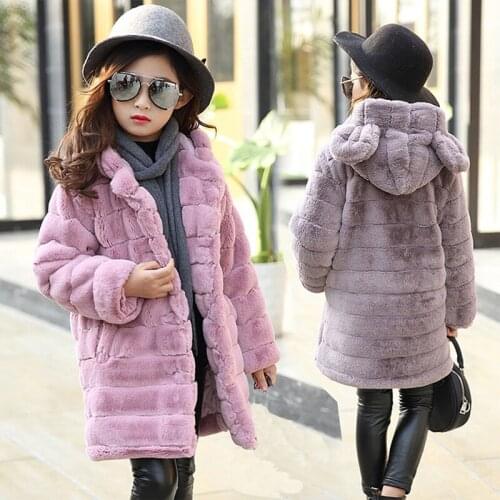 2018 Autumn Winter Kids Jackets For Girls Children Outerwear Coat Casual Long Girl Coats Faux Fur Jacket BC454