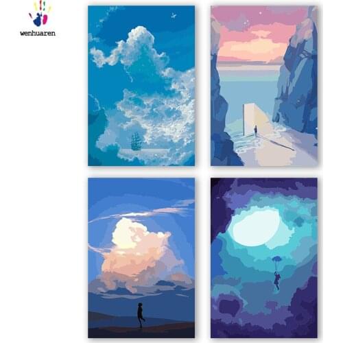 DIY colorings pictures by numbers with colors Blue ocean view illustration picture drawing painting by numbers framed Home