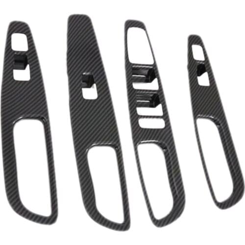 For Hyundai Santa Fe 2019 2020 Carbon Fiber Window Lift Switch Button Cover Trims Door Armrest Panel Frame Interior Accessories