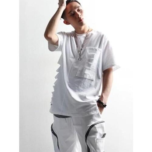 Mens summer new Korean fashion mens personality hole loose size leisure short sleeve T-shirt