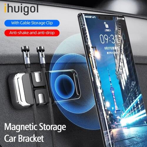 Ihuigol 2 in 1 Magnetic Car Phone Holder Cable Storage For iPhone 12 11 Pro Xiaomi Metal Plate Magnet GPS Car Mobile Phone Mount