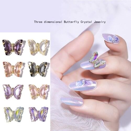 2Pcs Three-Dimensional Ice Transparent Crystal Butterfly Nail Art Decoration Rhinestone Super Flash Diamond