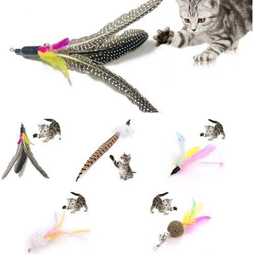 Cat Toy Pet Cat Wand Toy Attachment Feather Cat Teaser Refill Cat Stick Toys Replacement Toys for Cats Kitten Pet Products