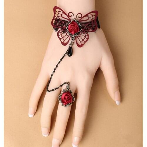 Red Hollowed Butterfly and Roses Girls`s Lace Bracelet