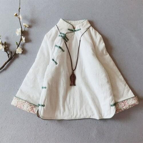 New Autumn Winter New Arts Style Women Long Sleeve Loose Cotton Warm Coats Jacket Vintage Button Jacquard Cotton Padded V17