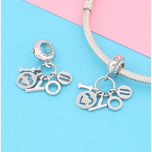 Leabyl Romantic Pink Crystal Pendants Charms for Bracelet Necklace I Love You Heart Dangles Beads for Couples Lovers Gift