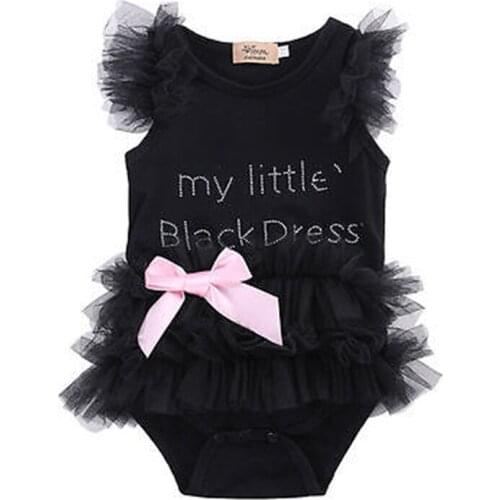 0-18 Months Baby Girls Summer Jumpsuits Infant Flare Sleeve Bow Jumpsuits For Baby Girls Black Lace One Piece Rompers