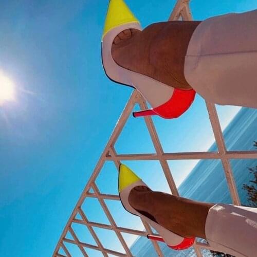 Hot Selling Mixed Colors Patchwork Pumps Pointed Toe 12CM Stiletto Heels Shoes White Yellow Pink Heels Banquet Dress Shoes