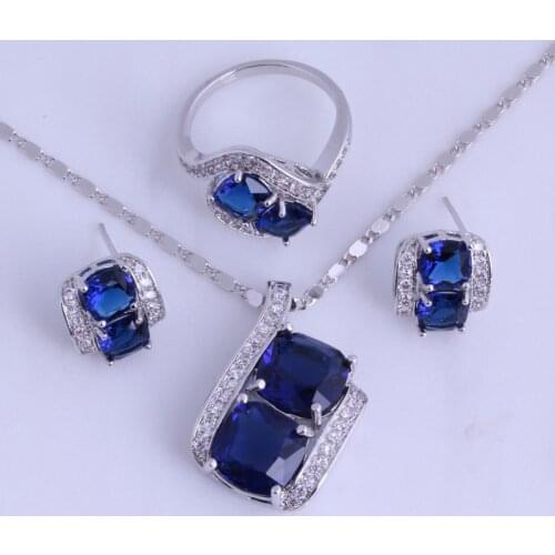 Love Monologue Exquisite Blue Crystal Jewelry Sets for Anniversary Ring Size 6 / 7 / 8 / 9 Free Jewelry Bag H0291