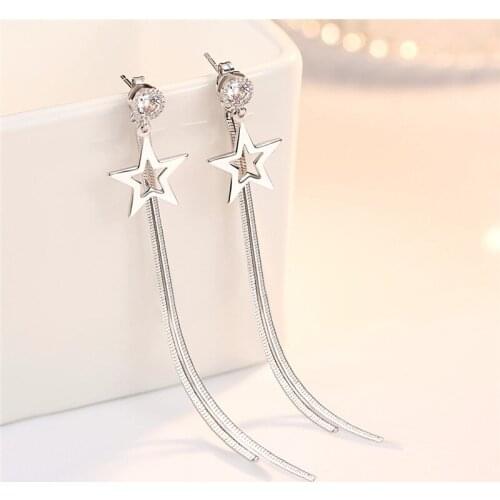 Cute Zircon Star Drop Earrings Female Jewelry Top Quality 925 Sterling Silver Earring For Women Tassel Long Earrings Accessories
