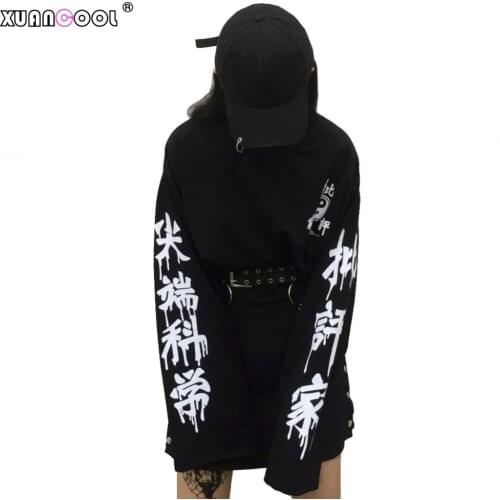 XUANCOOL Fashion Women Streetwear Clothes Harajuku Kpop Critic Scientist Letters Loose Long Sleeve Gothic Pullover Sweatshirts