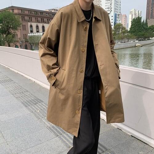 Autumn Cotton Trench Coat Men Fashion Casual Oversized Long Coat Men Streetwear Korean Loose Windbreaker Jacket Mens Overcoat