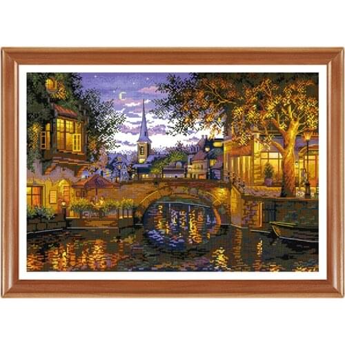 DIY Stamped Printed Cross Stitch Kit,Sets For Embroidery Cross-Stitching Cotton Twilight City